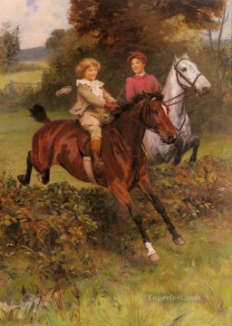  idyllic Oil Painting - His First Fence idyllic children Arthur John Elsley pet kids